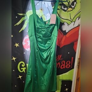 New with tags Elegant Green Satin Dress L KIKI